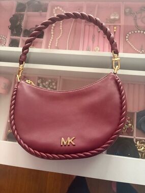 Michael Kors Maroon Braided-Trim Shoulder Bag